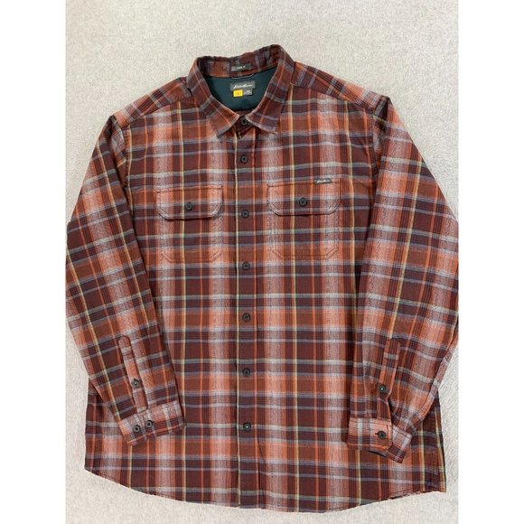 Eddie Bauer Classic Fit Plaid Polyester Button Down Shirt (Men's XXL) Red - Picture 1 of 12